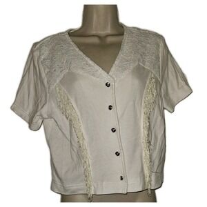 Vintage‎ Circle T Roughrider Cropped Fringe Lace Western Rodeo Button Shirt